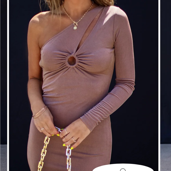 VICI Bodycon Ruched Midi Dress in Chocolate - Picture 2 of 3